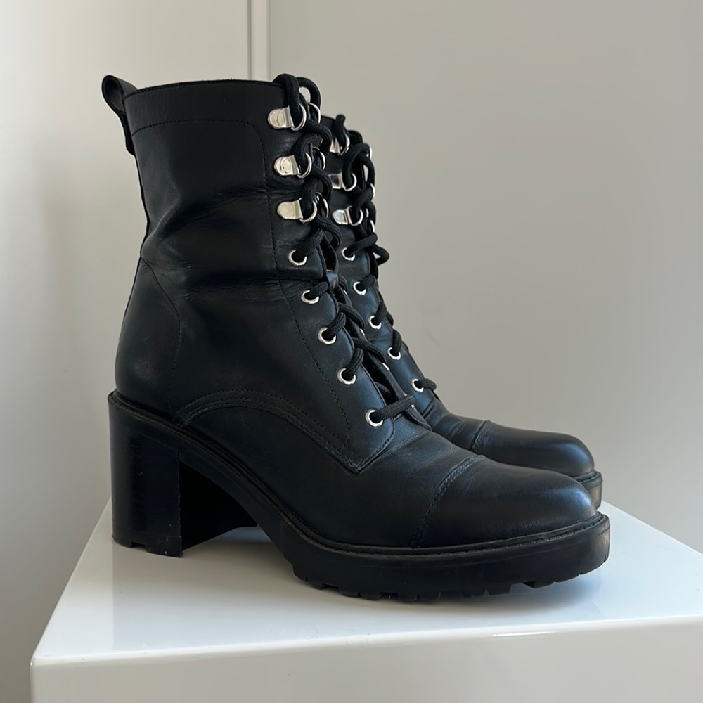 Lace Up Combat Boot with Heel by Marc Fisher